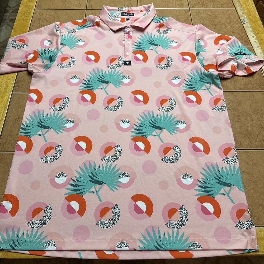 Bad Birdie Golf Polo Shirt Men's Size 3XL Pink Floral All Print Performance‎